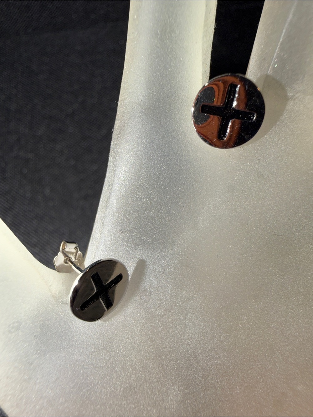 Sterling Silver Black Enamel Cross Disc Stud Earrings - Men Accessories